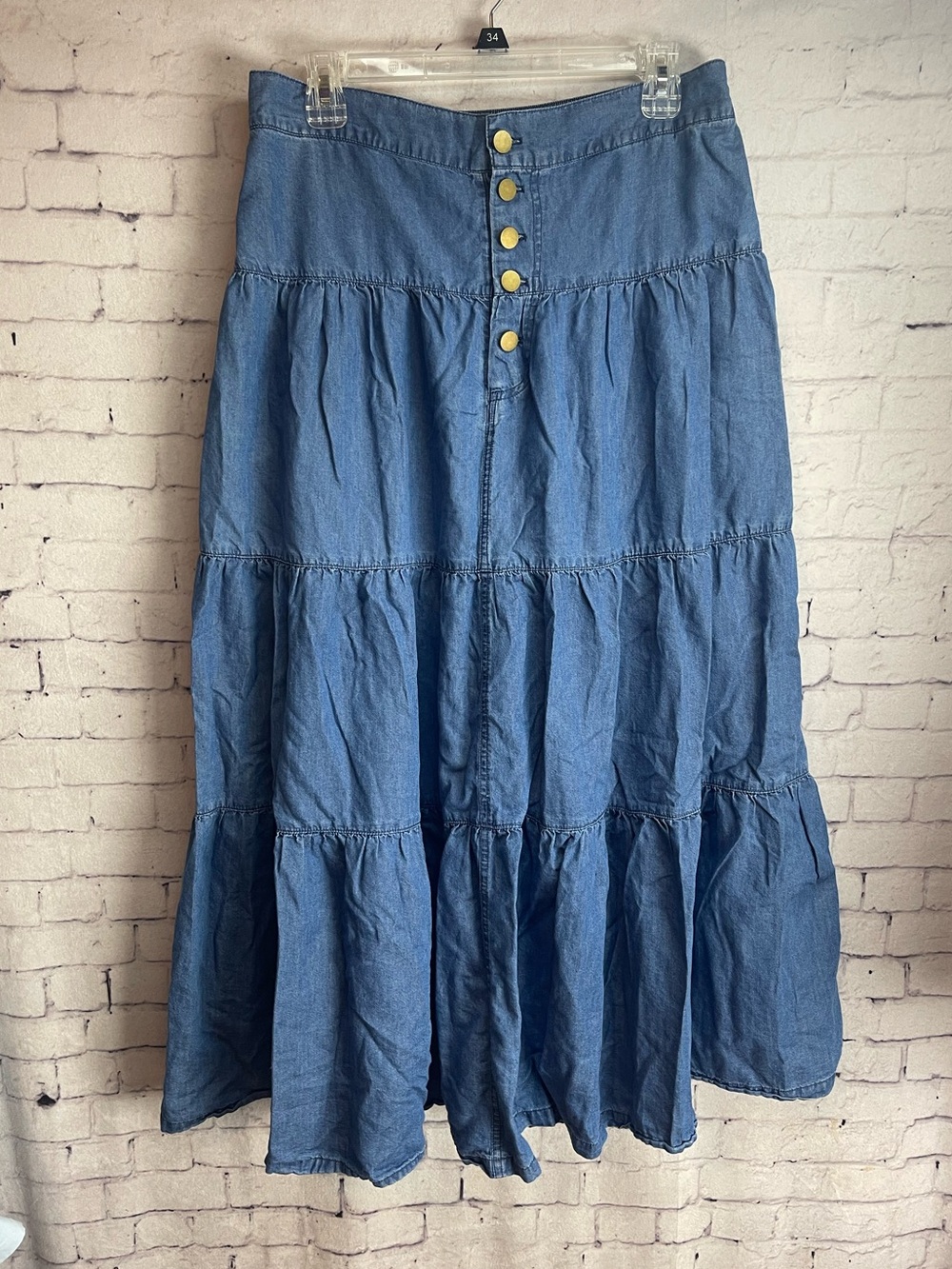 Merigold kiss size large tiered chambray maxi skirt